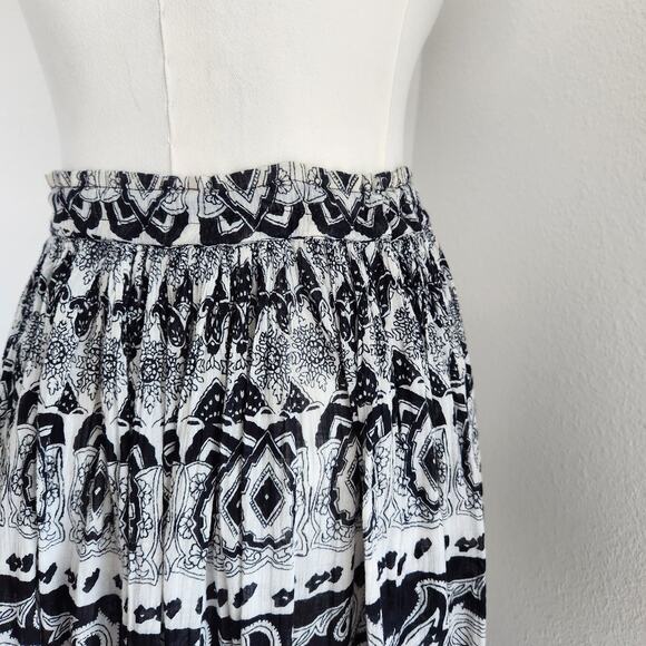 Vintage 90s Black White Paisley Print Tiered Boho Prairie Midi Skirt L - Picture 9 of 9